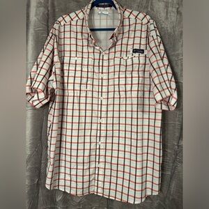 Columbia PFG Red Navy Striped White Plaid Button Down shirt size XXL Men’s
